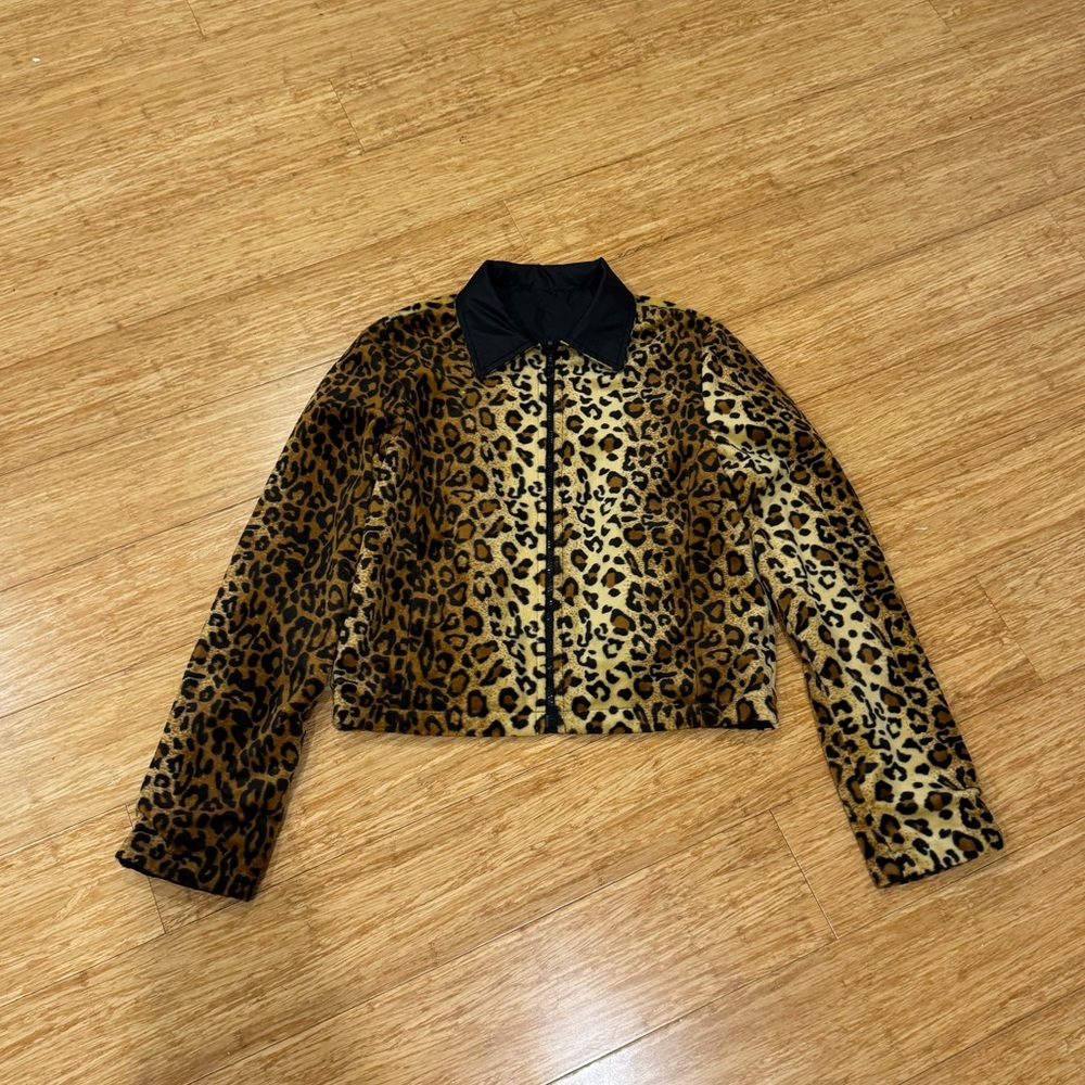 Rainforest Cafe cheetah leopard print reversible zip up jacket